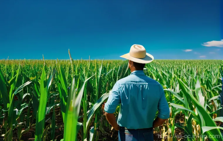 대체 플라스틱 소재의 공급망 관리 - **Prompt:** A vibrant, sun-drenched agricultural field, possibly of corn or sugar cane, stretching t...