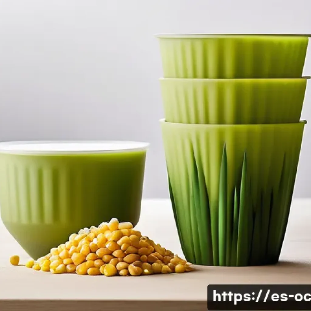 대체 플라스틱 소재의 기술적 발전 - **Bioplastic Harvest: A Future in Bloom**
A serene and brightly lit studio shot, showcasing a co...