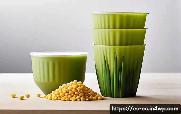 대체 플라스틱 소재의 기술적 발전 - **Bioplastic Harvest: A Future in Bloom**
A serene and brightly lit studio shot, showcasing a co...