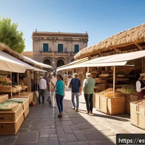 Home 33 대체 플라스틱 소재의 환경적 장점 - A vibrant, eco-friendly marketplace in a Spanish town featuring stalls with biodegradable packaging ...