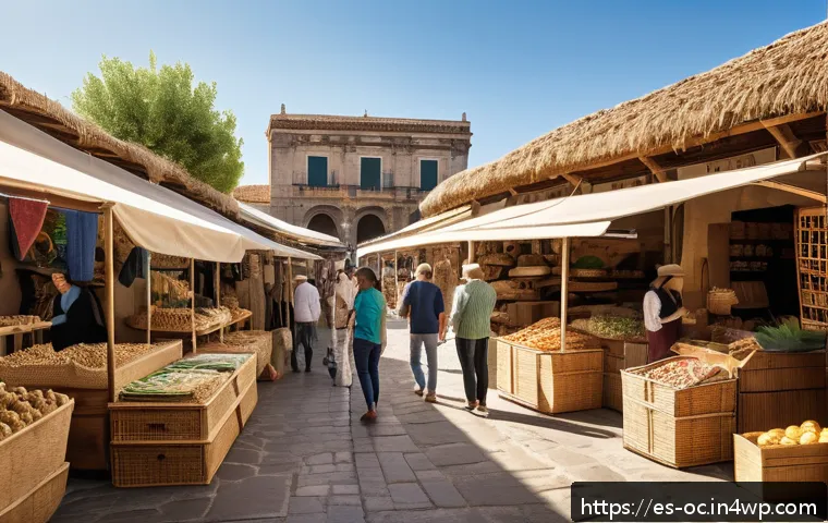 대체 플라스틱 소재의 환경적 장점 - A vibrant, eco-friendly marketplace in a Spanish town featuring stalls with biodegradable packaging ...