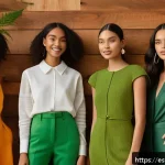 Home 19 대체 플라스틱 소재와 섬유 산업 - A vibrant fashion studio scene showcasing diverse models wearing sustainable clothing made from plan...