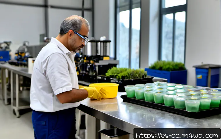 대체 플라스틱 소재의 전환 사례 연구 - Photorealistic circular-economy manufacturing scene in a modern Spanish packaging workshop, a middle...